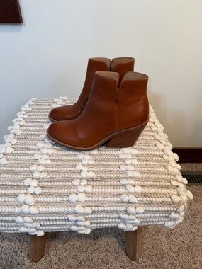 Sofft Chestnut Brown Leather Ankle Booties - Wedge Heel